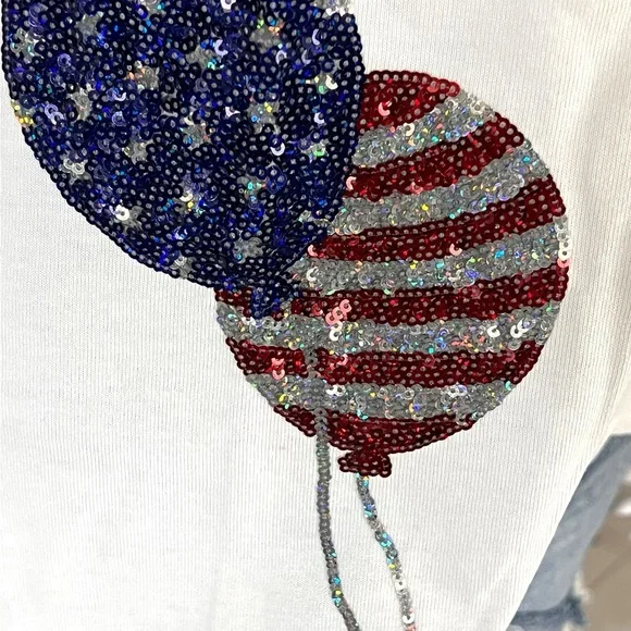 PEACH LOVE CALIFORNIA patriotic sequin balloons oversized tee S M L - Picture 8 of 9